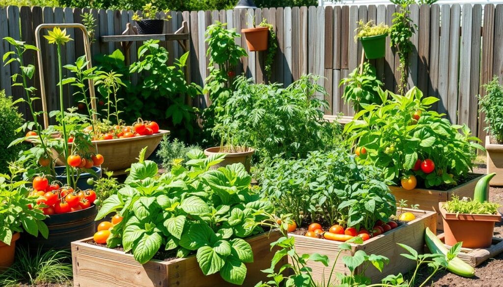 container gardening in a sustainable vegetable garden