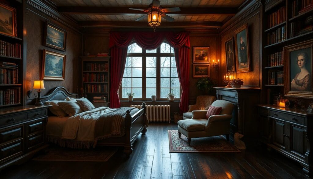 cozy bedroom ideas incorporating dark academia style