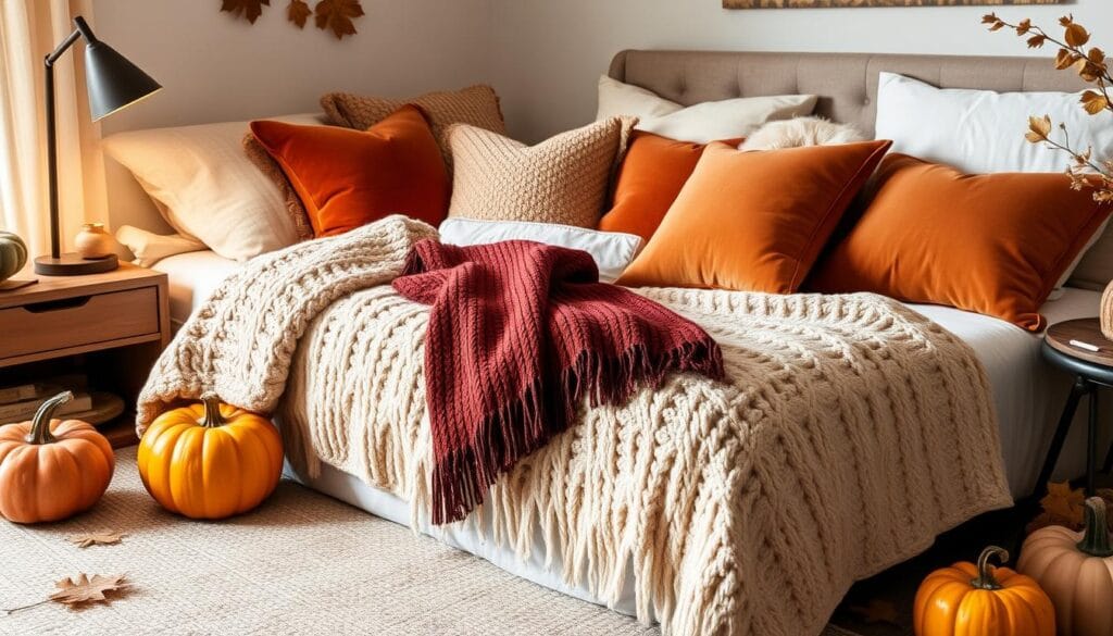 cozy textiles for fall bedroom