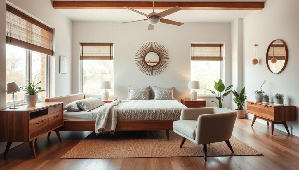 mid-century modern bedroom characteristics