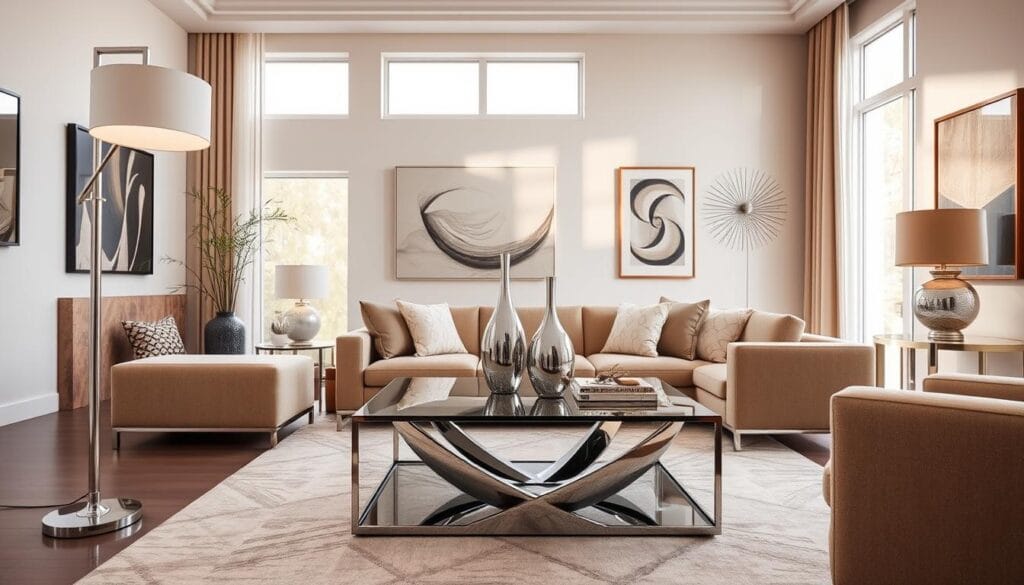 popular chrome decor items in modern living room design