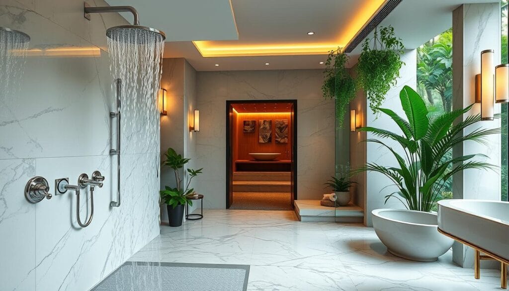 rain shower in a luxury bathroom