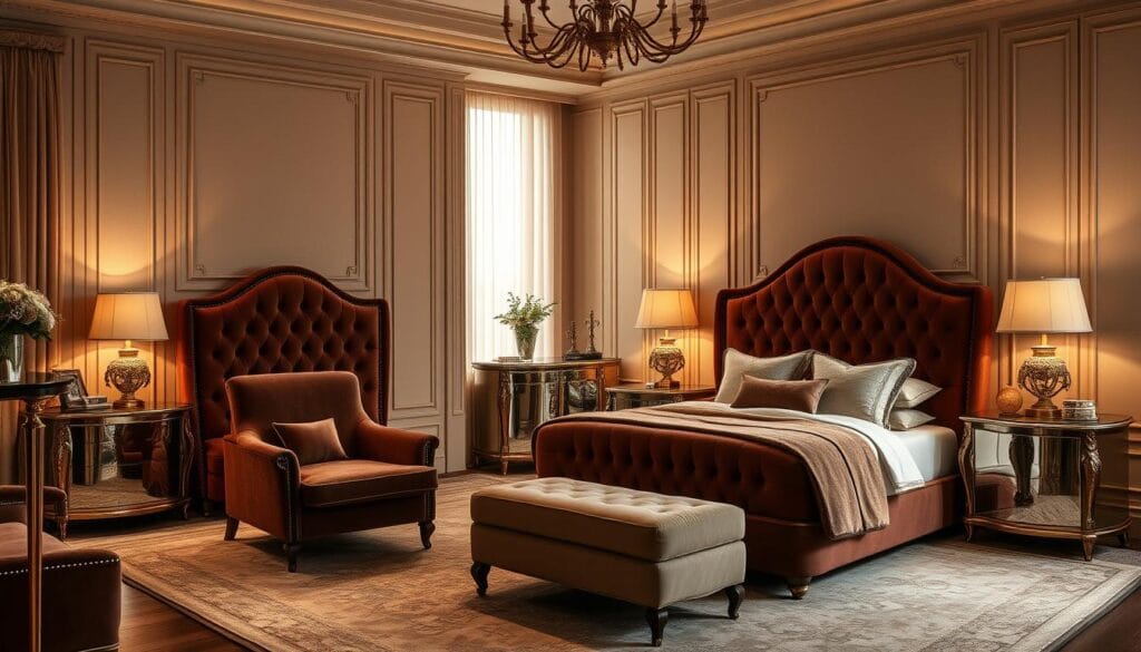 velvet furniture in bedroom design